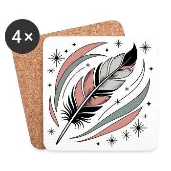 Boho Soul Feather - Coasters (set of 4) - white - Front