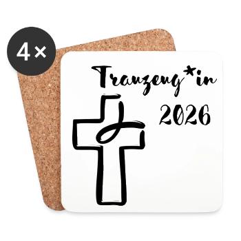Trauzeuge 2026 gendergerecht Hochzeit Kreuz Fisch - Untersetzer (4er-Set) - Weiß - Vorne
