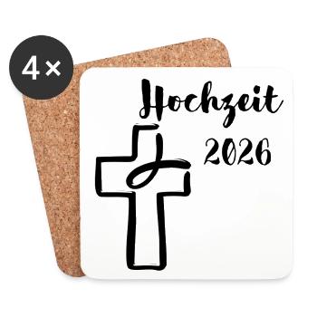 Mariage 2026 Mariage Célébrer Croix Poisson - Dessous de verre (lot de 4) - blanc - Devant