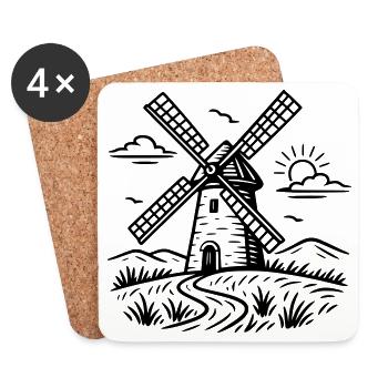 Moulin à vent - Dessous de verre (lot de 4) - blanc - Devant