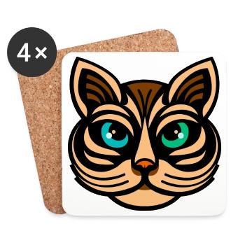 Illustration de chat mystique à deux yeux - Dessous de verre (lot de 4) - blanc - Devant