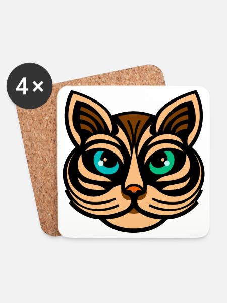 Mystische zweiäugige Katze Illustration - Untersetzer (4er-Set) - Weiß