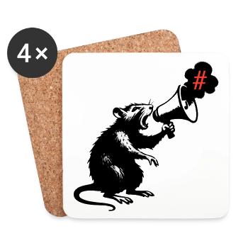 Ratte macht Stunk | Street-Art-Stencil-Stil - Untersetzer (4er-Set) - Weiß - Vorne