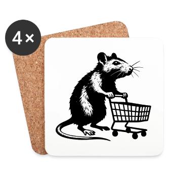 Rat with shopping cart - Coasters (set of 4) - white - Front
