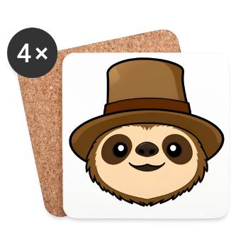 Hat-wearing sloth cartoon - Coasters (set of 4) - white - Front
