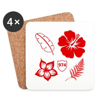 Red Hibiscus and Tropical Foliage - Coasters (set of 4) - white - Front