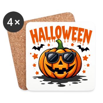 Halloween Kürbis mit Sonnenbrille - Untersetzer (4er-Set) - Weiß - Vorne