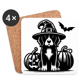 Halloween - Hund - Untersetzer (4er-Set) - Weiß - Vorne