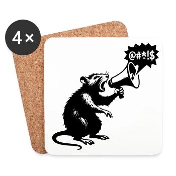 Rat avec mégaphone message fort - Dessous de verre (lot de 4) - blanc - Devant