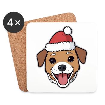 Weihnachts Hund Cartoon mit Mütze - Untersetzer (4er-Set) - Weiß - Vorne