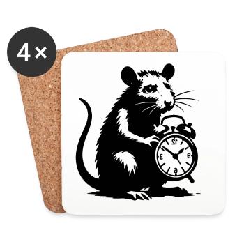 Gestresste Ratte und Wecker - Untersetzer (4er-Set) - Weiß - Vorne