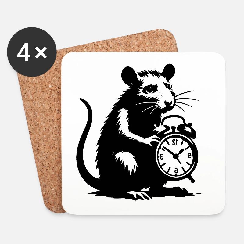 Gestresste Ratte und Wecker - Untersetzer (4er-Set) - Weiß