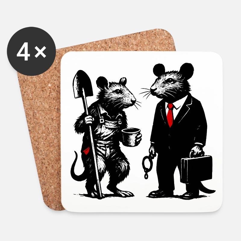Arbeiter-Ratte und Büroratte - Untersetzer (4er-Set) - Weiß