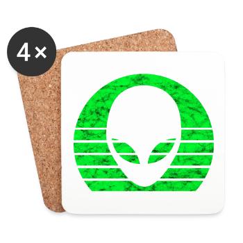 Alien tête visage Alien Retro Vintage - Dessous de verre (lot de 4) - blanc - Devant