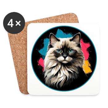 Katzenporträt Neon Spritzer im Kreis - Untersetzer (4er-Set) - Weiß - Vorne