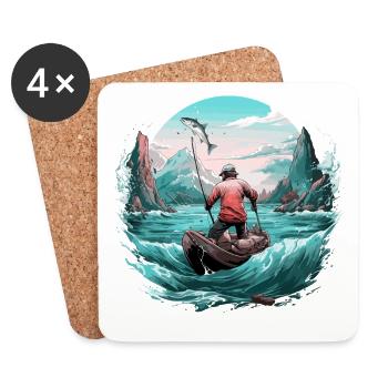 Pêche Pêcheur Pêche Poisson Carpe Pêche en plein air - Dessous de verre (lot de 4) - blanc - Devant