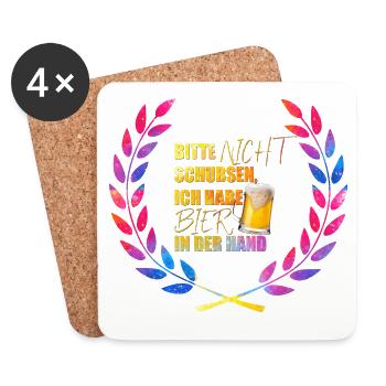 Bitte_nicht_schubsen_ich_habe_Bier_in_der_Hand_ - Coasters (set of 4) - white - Front