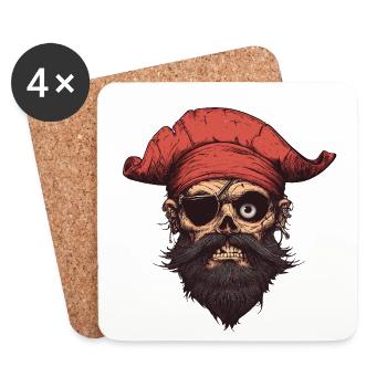 Crâne de pirate avec bandana rouge - Dessous de verre (lot de 4) - blanc - Devant