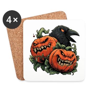 Duo de citrouilles et nuit du corbeau - Dessous de verre (lot de 4) - blanc - Devant