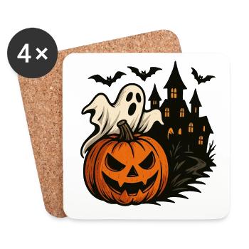 Halloween Pumpkin Haunted House Scene - Coasters (set of 4) - white - Front