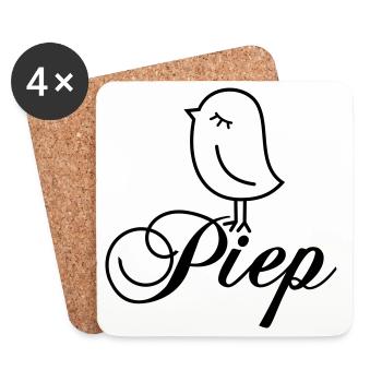 Spatz Piep – Piepmatz Vogel Cartoon Motiv - Untersetzer (4er-Set) - Weiß - Vorne