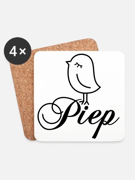 Spatz Piep – Piepmatz Vogel Cartoon Motiv - Untersetzer (4er-Set) - Weiß