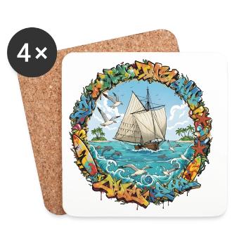 Graffiti Voyage en mer - Dessous de verre (lot de 4) - blanc - Devant