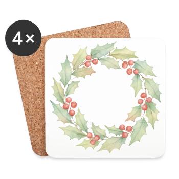 Holly Wreath - Coasters (set of 4) - white - Front