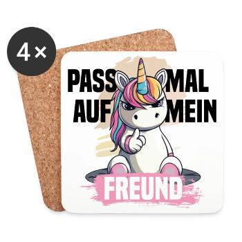 Vilaine Licorne – Attention, mon ami ! - Dessous de verre (lot de 4) - blanc - Devant