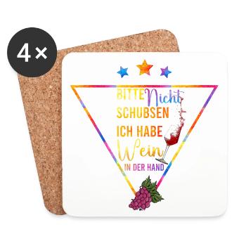 Wine in Hand Colorful Triangle Saying - Coasters (set of 4) - white - Front