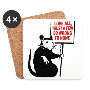 Rat with Shield: Love All Trust Few - Coasters (set of 4) - white - Front