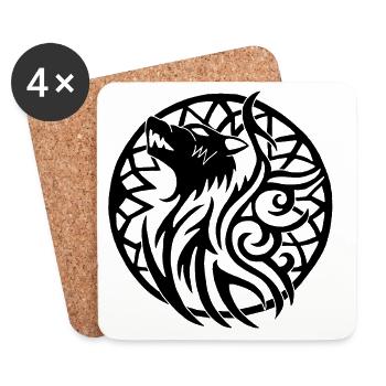 Loup viking noir et talisman de chance - Dessous de verre (lot de 4) - blanc - Devant