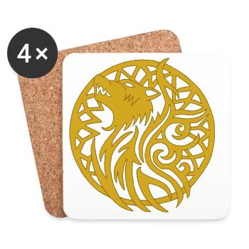 Loup viking doré et talisman de chance - Dessous de verre (lot de 4) - blanc - Devant