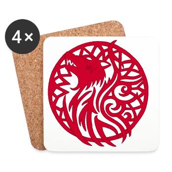 Loup viking rouge et talisman de chance - Dessous de verre (lot de 4) - blanc - Devant