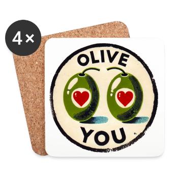 Olive You Herzen - Untersetzer (4er-Set) - Weiß - Vorne