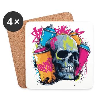 Crâne et graffiti | Design de street art coloré - Dessous de verre (lot de 4) - blanc - Devant