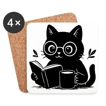 Buch Katze Kaffee Liebhaber Buch Lesen Katze - Untersetzer (4er-Set) - Weiß - Vorne