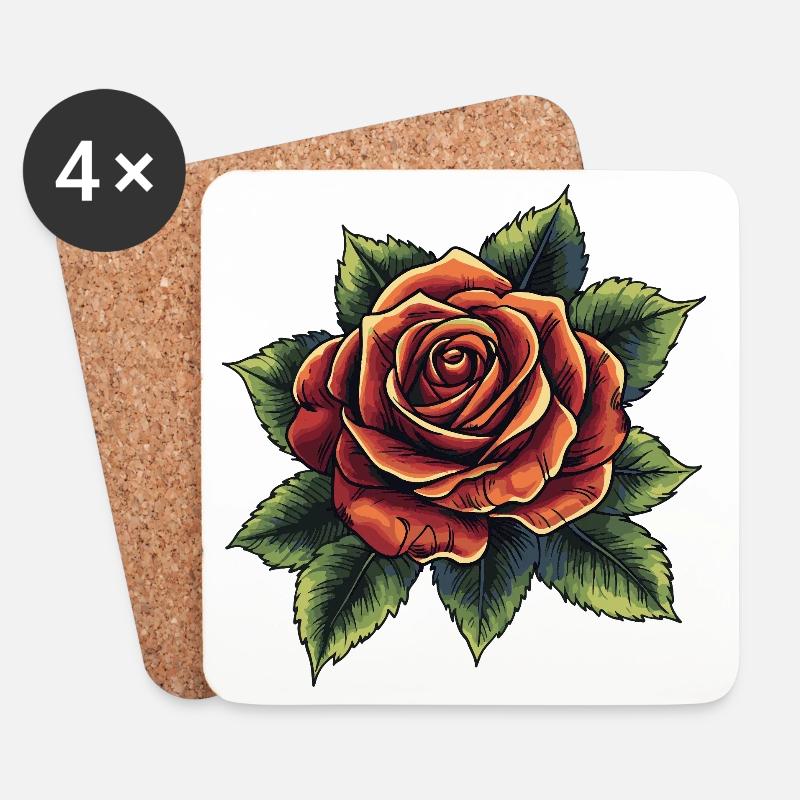 Rose Blume - Untersetzer (4er-Set) - Weiß
