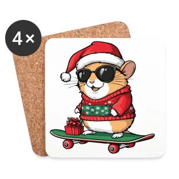 Hamster Weihnachten Lustig - Untersetzer (4er-Set) - Weiß - Vorne