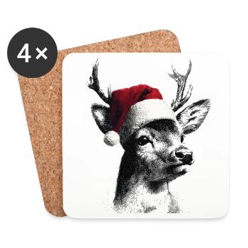 Reindeer with Santa hat in dot style - Coasters (set of 4) - white - Front