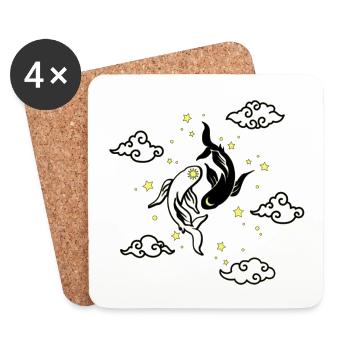 Koi Yin Yang dans les Nuages Dorés - Dessous de verre (lot de 4) - blanc - Devant