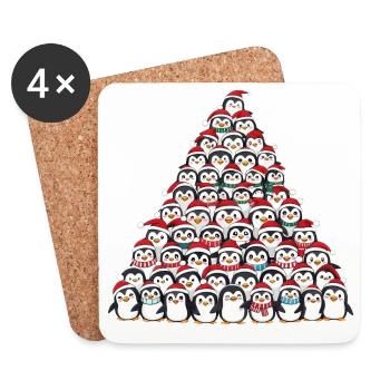 Pingouin de Noël fantaisiste avec arbre de Noël dessin animé - Dessous de verre (lot de 4) - blanc - Devant