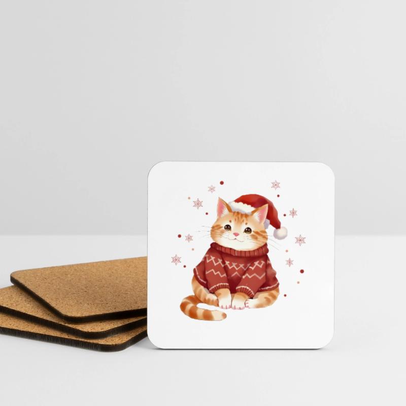Conception de pull de Noël chat confortable Dessous de verre (lot de 4)
