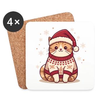 Katze Cozy Christmas Sweater Design - Untersetzer (4er-Set) - Weiß - Vorne