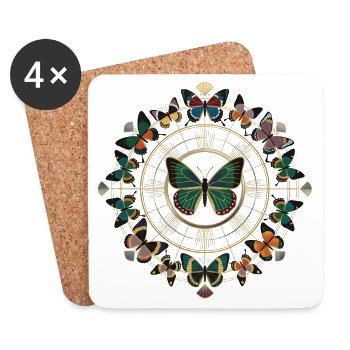 Cercle de mandala papillon doré - Dessous de verre (lot de 4) - blanc - Devant