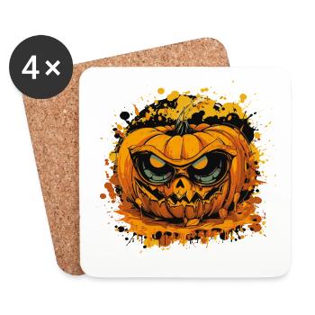 Visage de citrouille sinistre dans le style d’éclaboussures de couleur - Dessous de verre (lot de 4) - blanc - Devant