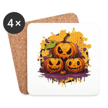 Kürbisbande Halloween Druck - Untersetzer (4er-Set) - Weiß - Vorne