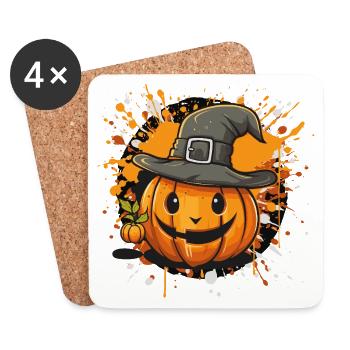 Citrouille d’Halloween avec chapeau - Dessous de verre (lot de 4) - blanc - Devant