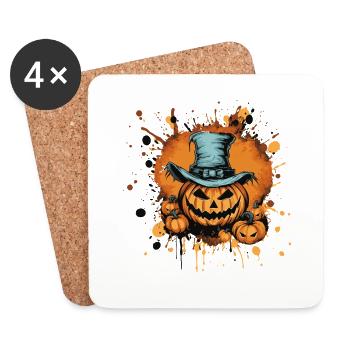 Visage de citrouille en chapeau haut de forme - Dessous de verre (lot de 4) - blanc - Devant