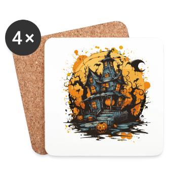 Maison hantée dans la lune d’Halloween - Dessous de verre (lot de 4) - blanc - Devant